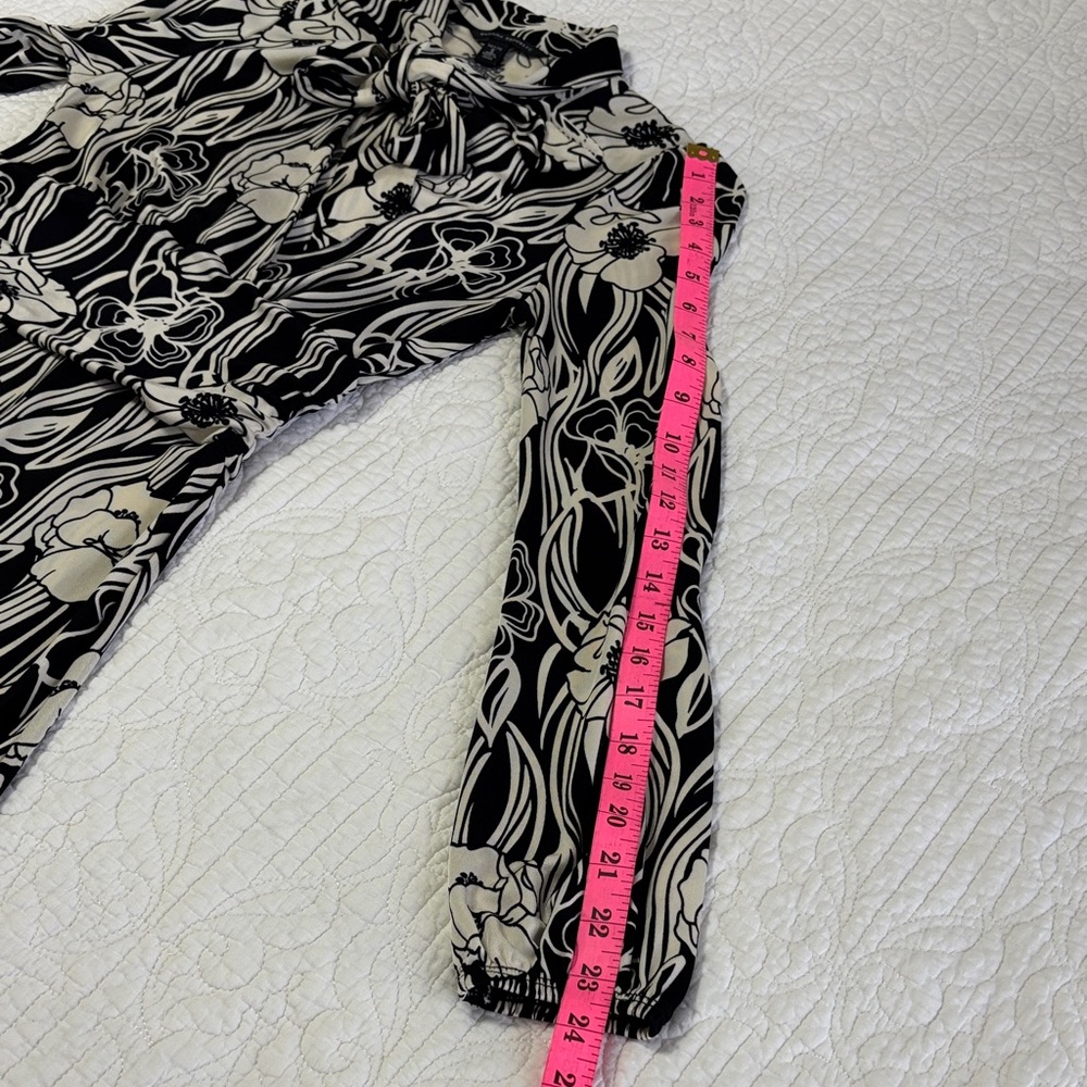 Banana Republic Long Sleeve Floral Black & White Silk Blend Dress Size Petite S - Picture 10 of 12